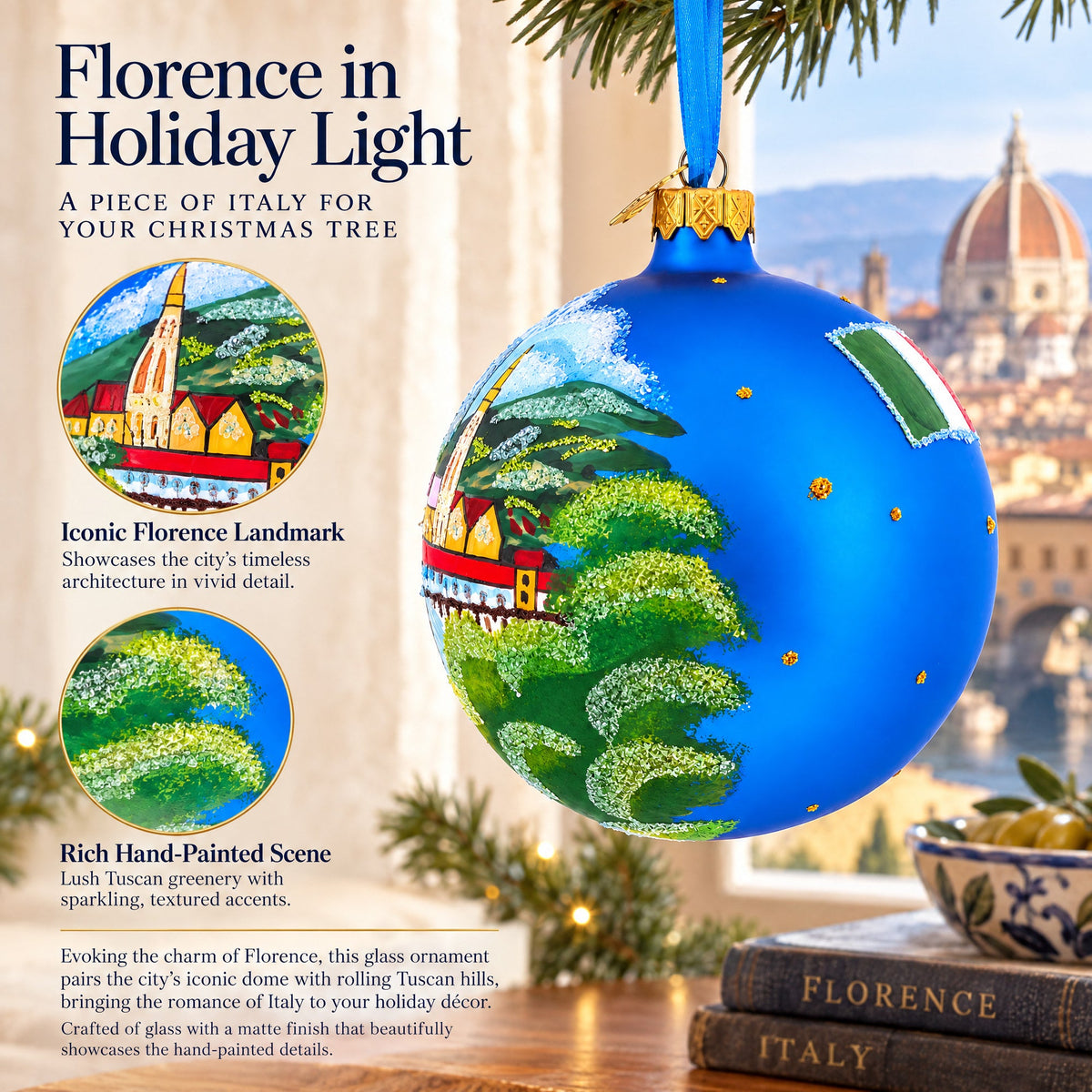 Florence, Italy Glass Ball Christmas Ornament 4 Inches