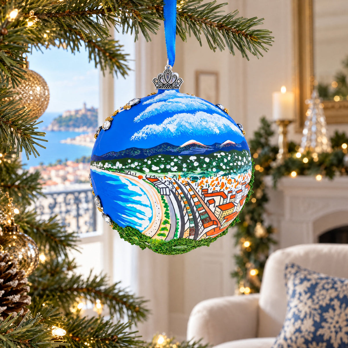 Castle Hill (Colline du Chateau), Nice, France Glass Ball Christmas Ornament