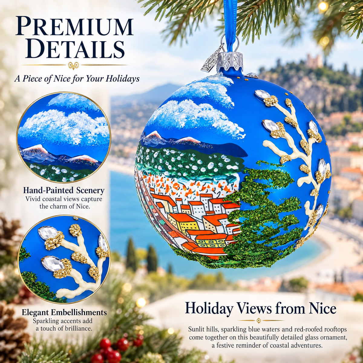 Castle Hill (Colline du Chateau), Nice, France Glass Ball Christmas Ornament