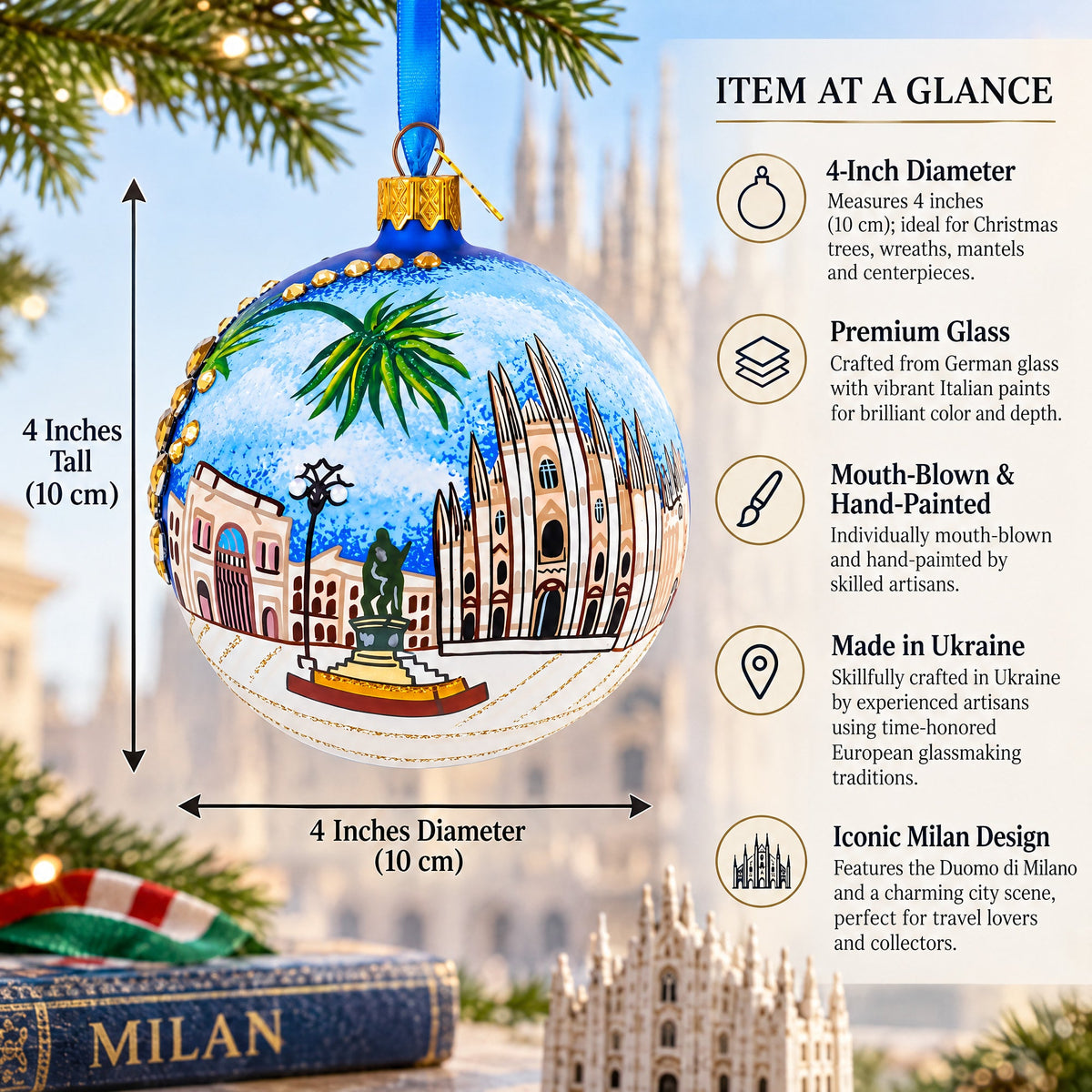 Duomo di Milano, Milan, Italy Glass Ball Christmas Ornament 4 Inches
