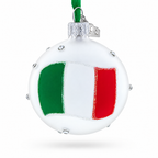 Italian Flag with Crystal Accents on Frosted White Glass Ball Christmas Ornament