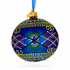Blue Geometric Ukrainian Glass Ball Christmas Ornament 3.25 Inches