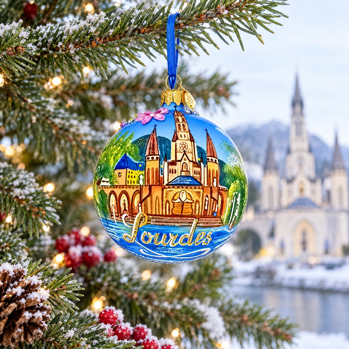 Lourdes, France Translucent Glass Ball Christmas Ornament