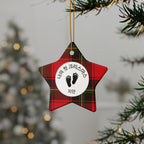 Korean customizable My First Christmas Ornament with baby feet graphic, Ceramic Round, snowflake, star, or heart shape with Plaid red tartan Home Decor La Vie Bien Korean customizable My First Christmas Ornament with baby feet graphic, Ceramic Round, snowflake, star, or heart shape with Plaid red tartan