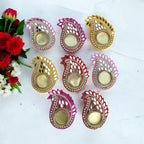 Koyari Shaped T-Light Holder with Mirrorwork - Set of 3 La Vie Bien Koyari Shaped T-Light Holder with Mirrorwork - Set of 3
