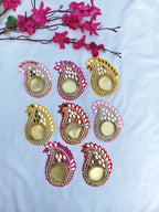 Koyari Shaped T-Light Holder with Mirrorwork - Set of 3 La Vie Bien Koyari Shaped T-Light Holder with Mirrorwork - Set of 3