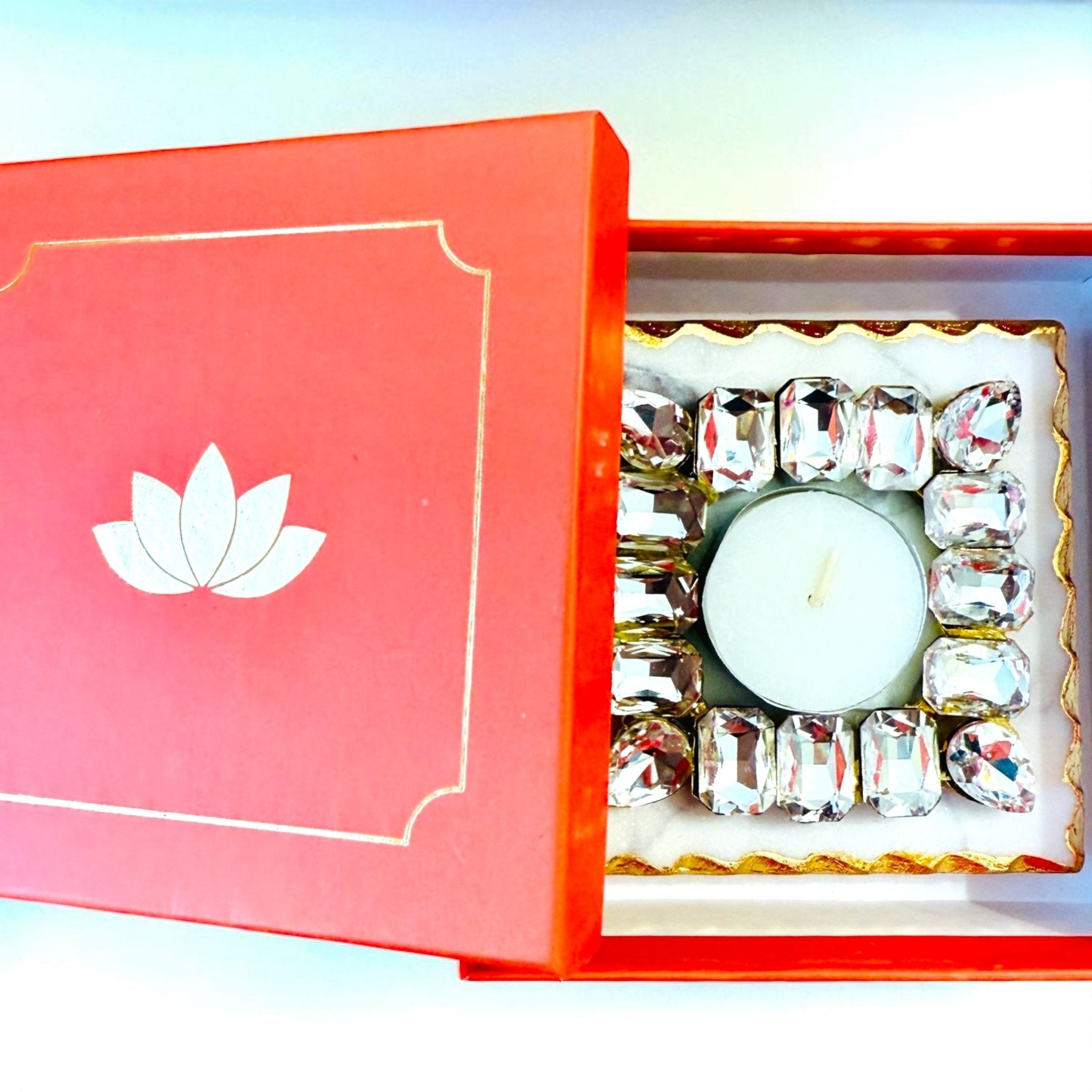 Kundan T Light Holder with Box Base Marble - Housewarming/Host Gift /Diwali Gift La Vie Bien Kundan T Light Holder with Box Base Marble - Housewarming/Host Gift /Diwali Gift