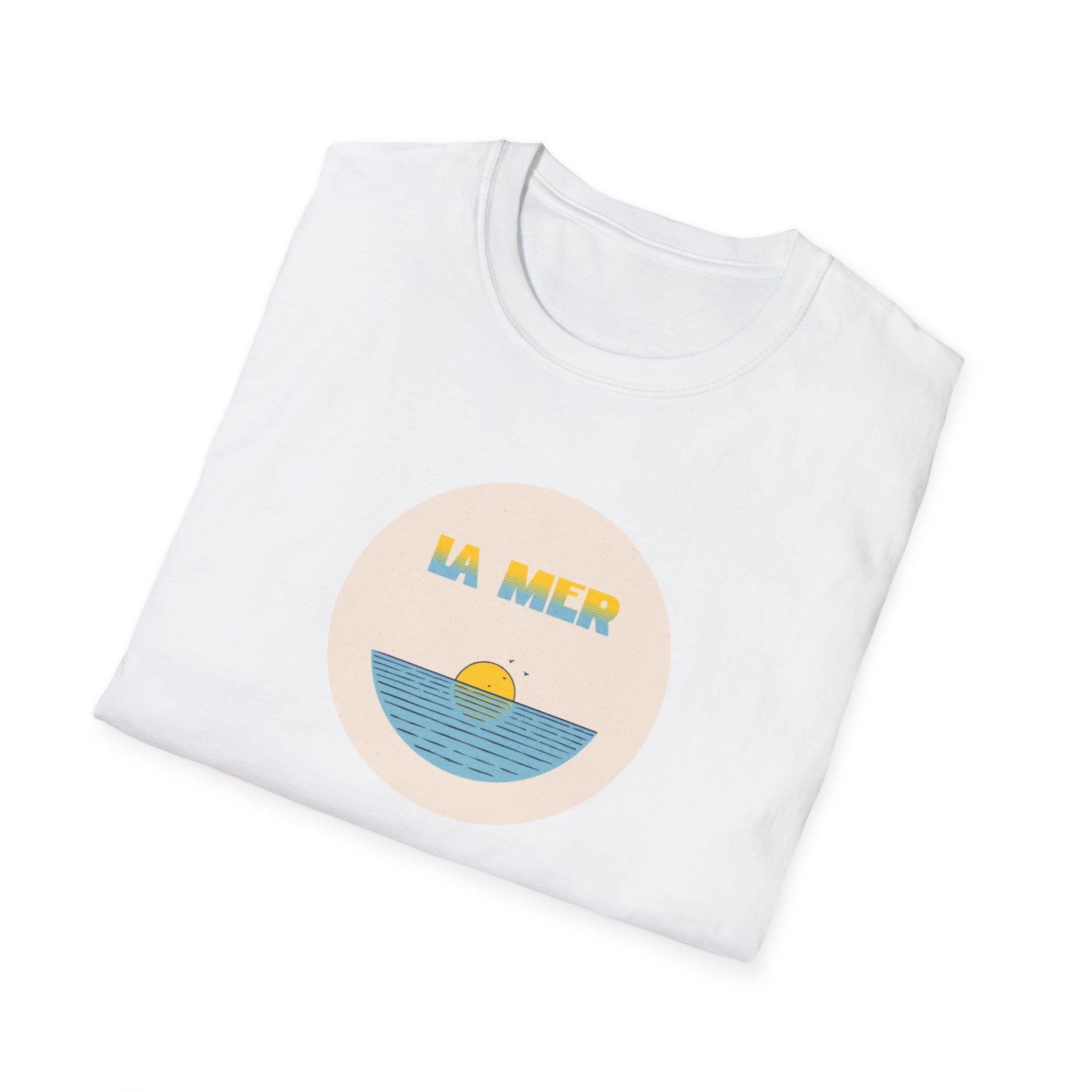 La Mer T-Shirt, Softstyle Tee for Beach Lovers, Casual Summer Top, Gift for Ocean Enthusiasts, Vintage Sunset Graphic Tee T-Shirt La Vie Bien La Mer T-Shirt, Softstyle Tee for Beach Lovers, Casual Summer Top, Gift for Ocean Enthusiasts, Vintage Sunset Graphic Tee