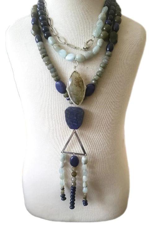 Labradorite and Lapis Lazuli Chunky Statement Necklace