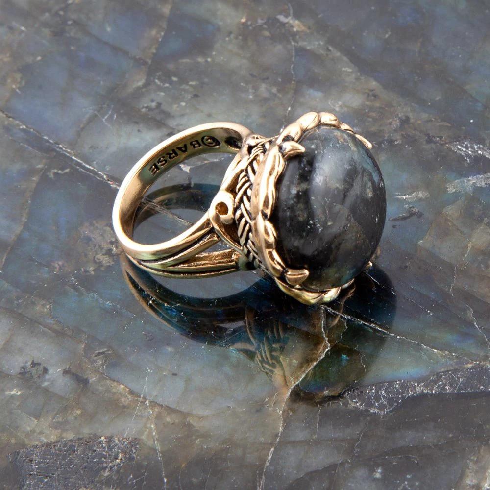 Black Labradorite and Golden Statement Ring by Barse Jewelry
