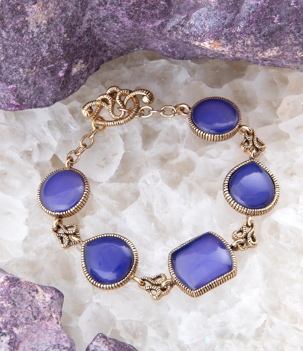 Lace Blue Agate Link Golden Bracelet by Barse Jewelry