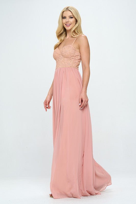 Lace Detail Bustier Floor Length Maxi Dress Dress La Vie Bien Lace Detail Bustier Floor Length Maxi Dress