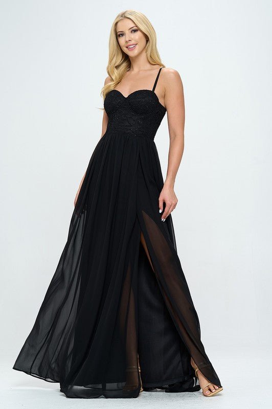 Lace Detail Bustier Floor Length Maxi Dress Dress La Vie Bien Lace Detail Bustier Floor Length Maxi Dress
