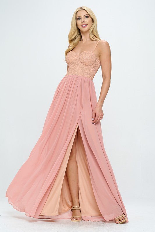 Lace Detail Bustier Floor Length Maxi Dress Dress La Vie Bien Lace Detail Bustier Floor Length Maxi Dress