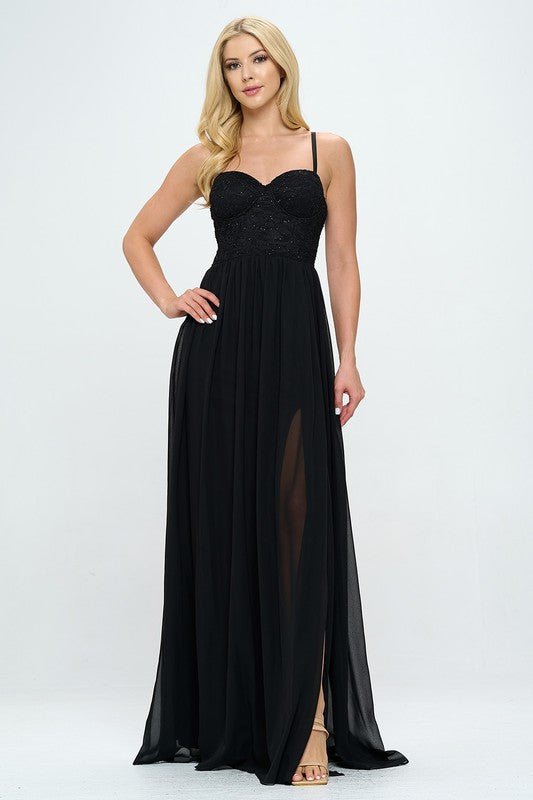 Lace Detail Bustier Floor Length Maxi Dress Dress La Vie Bien Lace Detail Bustier Floor Length Maxi Dress