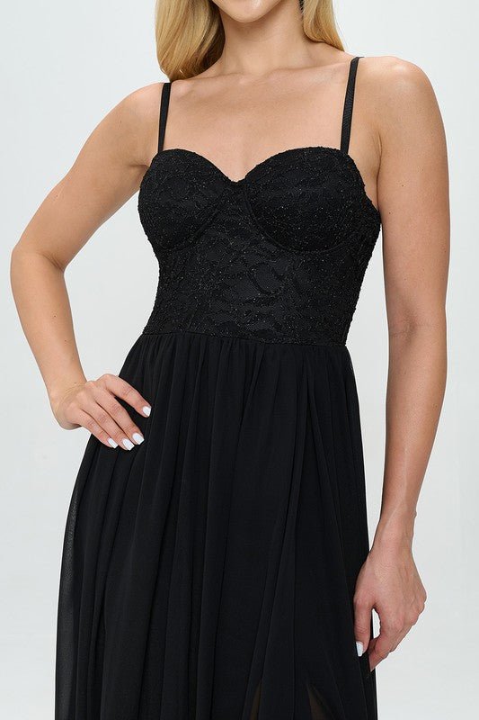 Lace Detail Bustier Floor Length Maxi Dress Dress La Vie Bien Lace Detail Bustier Floor Length Maxi Dress
