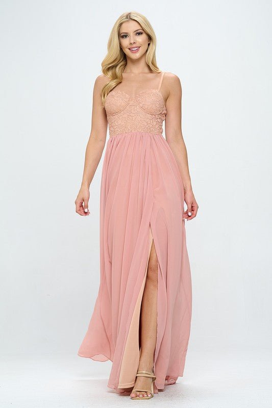 Lace Detail Bustier Floor Length Maxi Dress Dress La Vie Bien Lace Detail Bustier Floor Length Maxi Dress