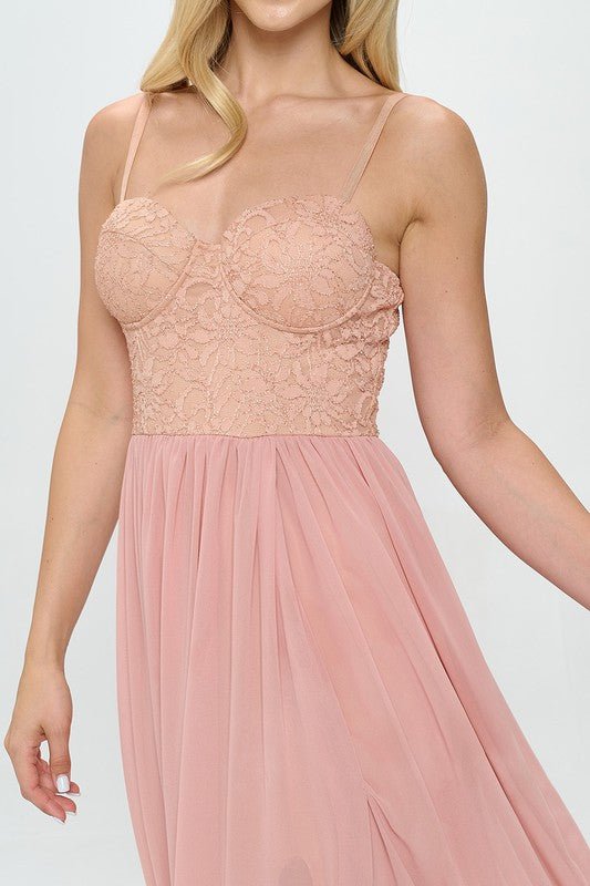 Lace Detail Bustier Floor Length Maxi Dress Dress La Vie Bien Lace Detail Bustier Floor Length Maxi Dress