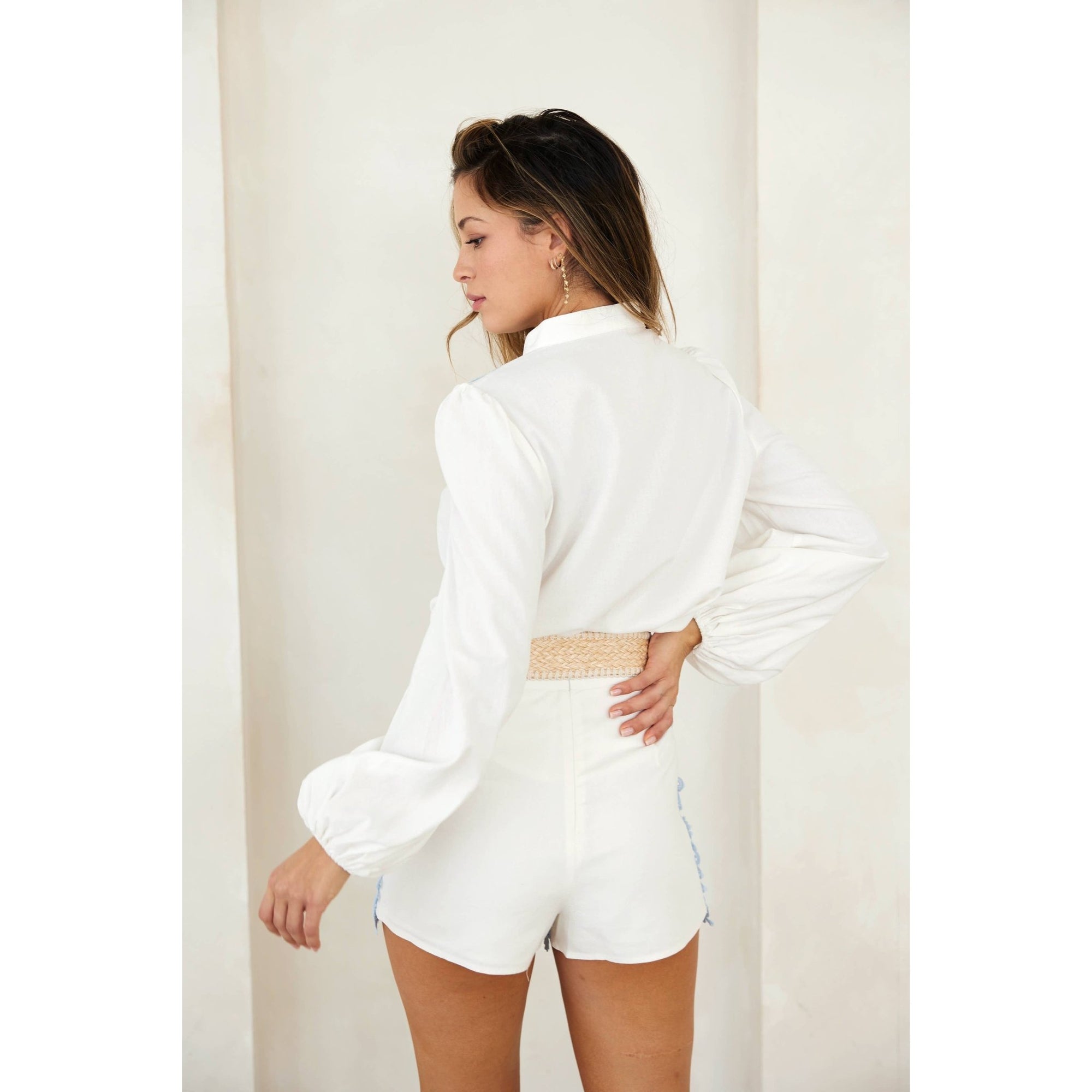 Lace Patch Cotton Shorts with Belt Matching Top [Sizes S - L]