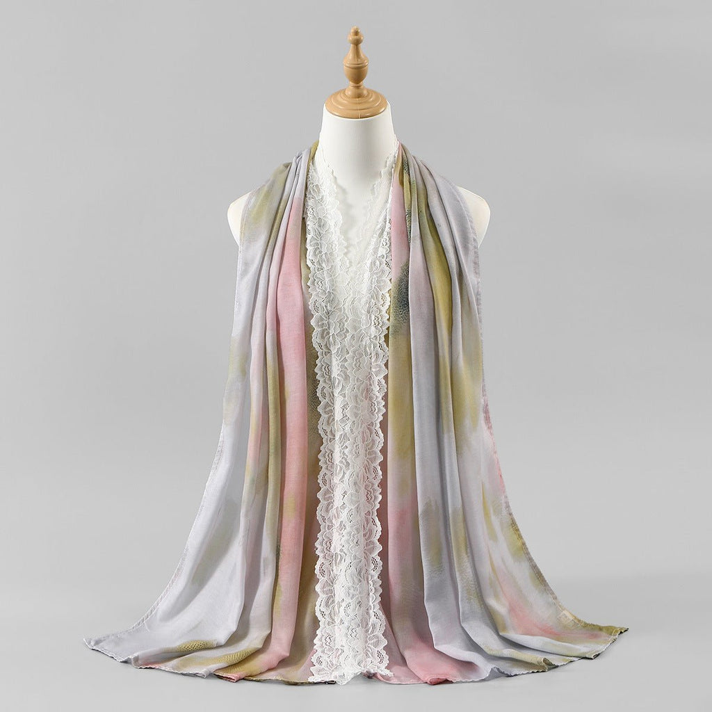Lace Trim Print Hijab Shawl(MH231) La Vie Bien Lace Trim Print Hijab Shawl(MH231)