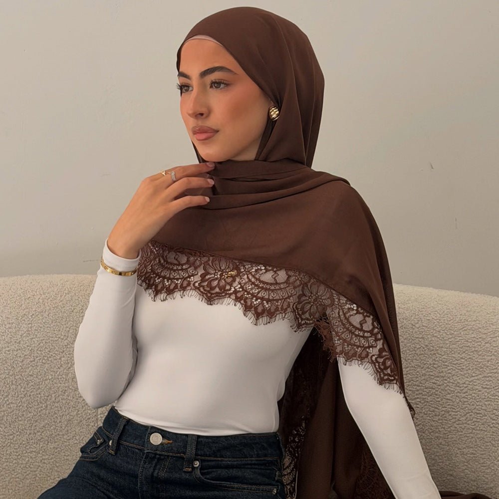 Lace Trim Rayon Hijab Scarf(MH211) La Vie Bien Lace Trim Rayon Hijab Scarf(MH211)
