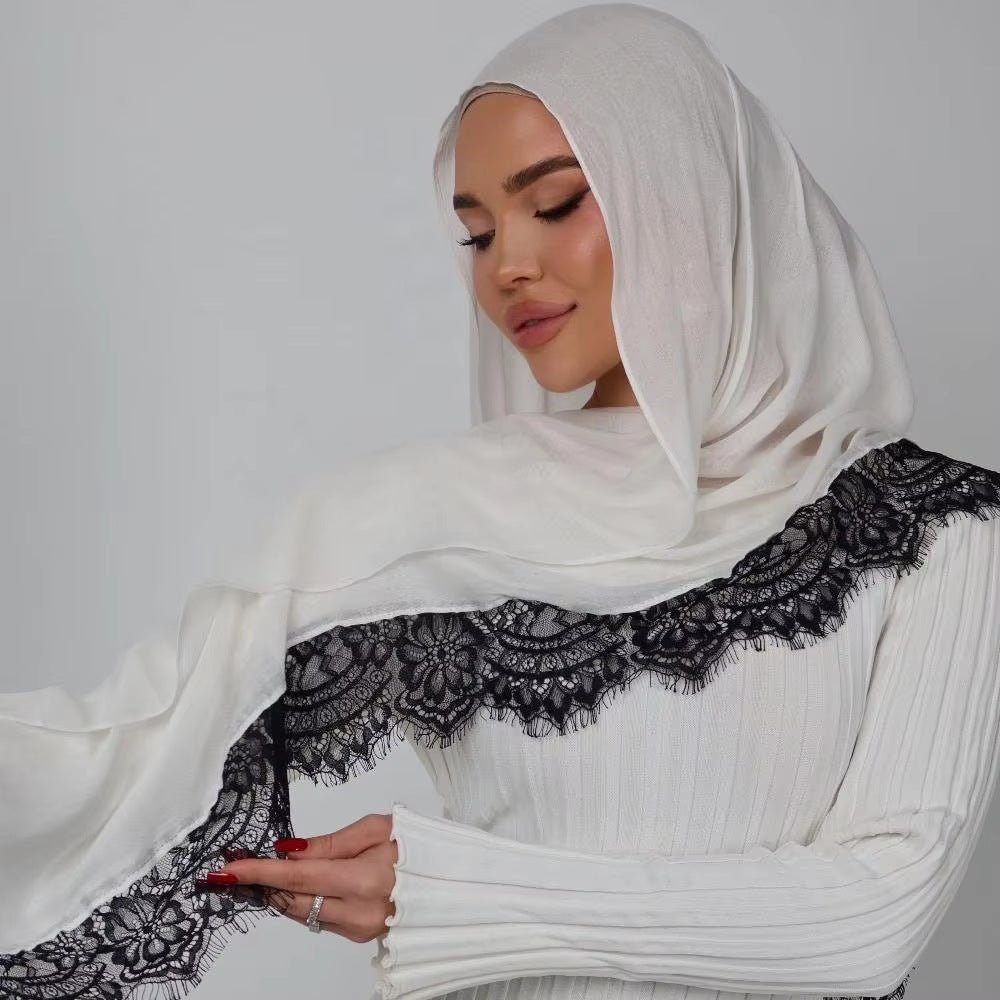 Lace Trim Rayon Hijab Scarf(MH211) La Vie Bien Lace Trim Rayon Hijab Scarf(MH211)