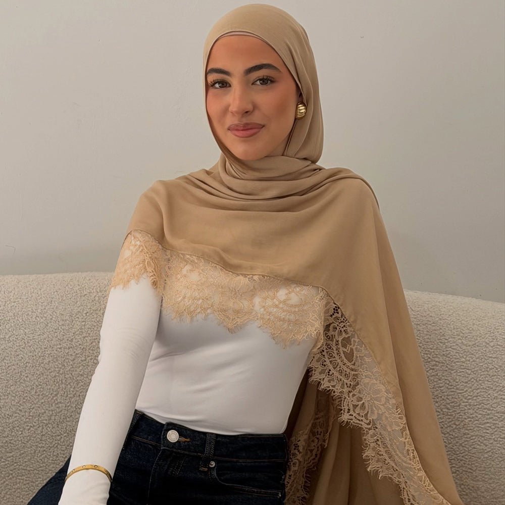 Lace Trim Rayon Hijab Scarf(MH211) La Vie Bien Lace Trim Rayon Hijab Scarf(MH211)