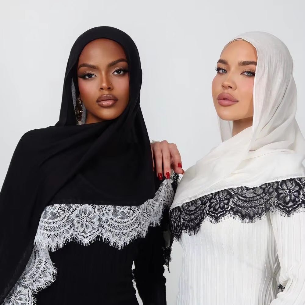Lace Trim Rayon Hijab Scarf(MH211) La Vie Bien Lace Trim Rayon Hijab Scarf(MH211)