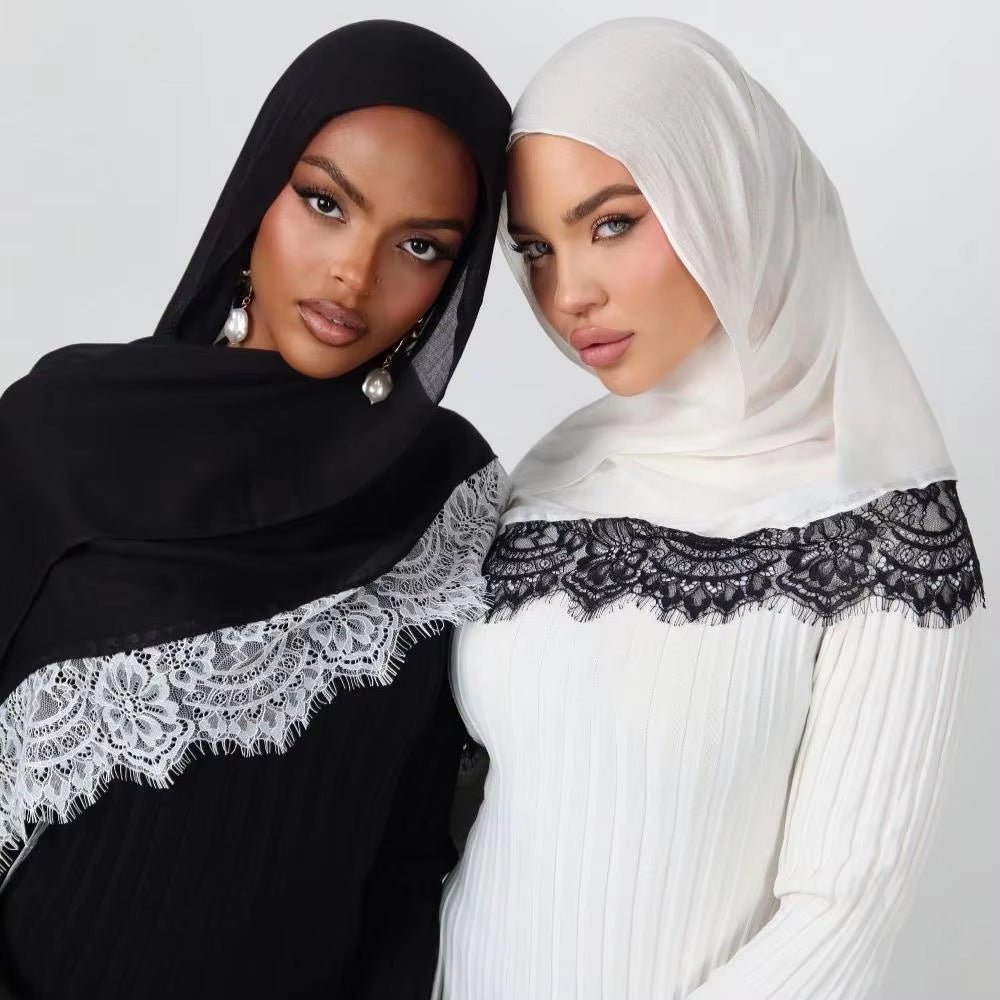 Lace Trim Rayon Hijab Scarf(MH211) La Vie Bien Lace Trim Rayon Hijab Scarf(MH211)
