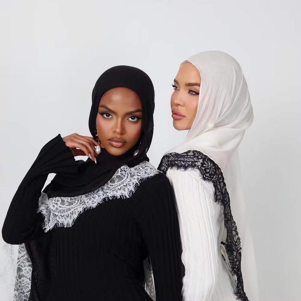 Lace Trim Rayon Hijab Scarf(MH211) La Vie Bien Lace Trim Rayon Hijab Scarf(MH211)