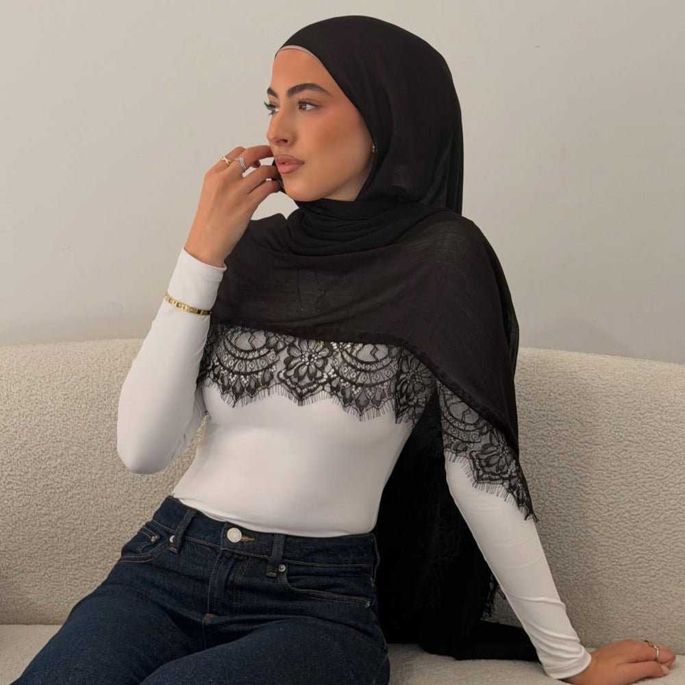 Lace Trim Rayon Hijab Scarf(MH211) La Vie Bien Lace Trim Rayon Hijab Scarf(MH211)