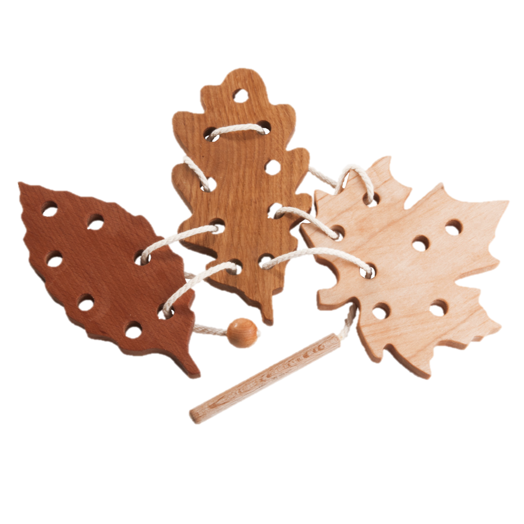Montessori Wooden Lacing Toy — Leaf Set of 3