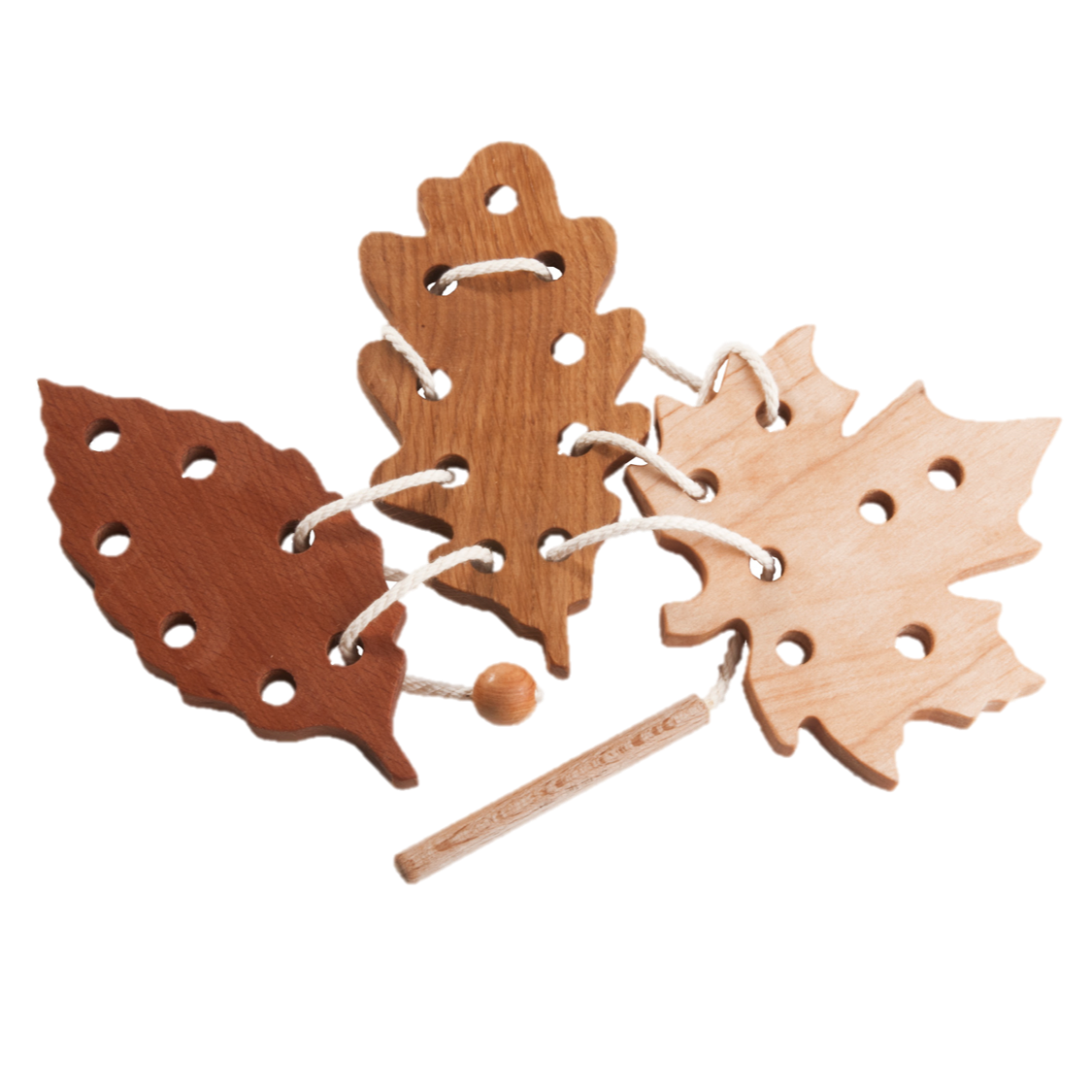 Montessori Wooden Lacing Toy — Leaf Set of 3