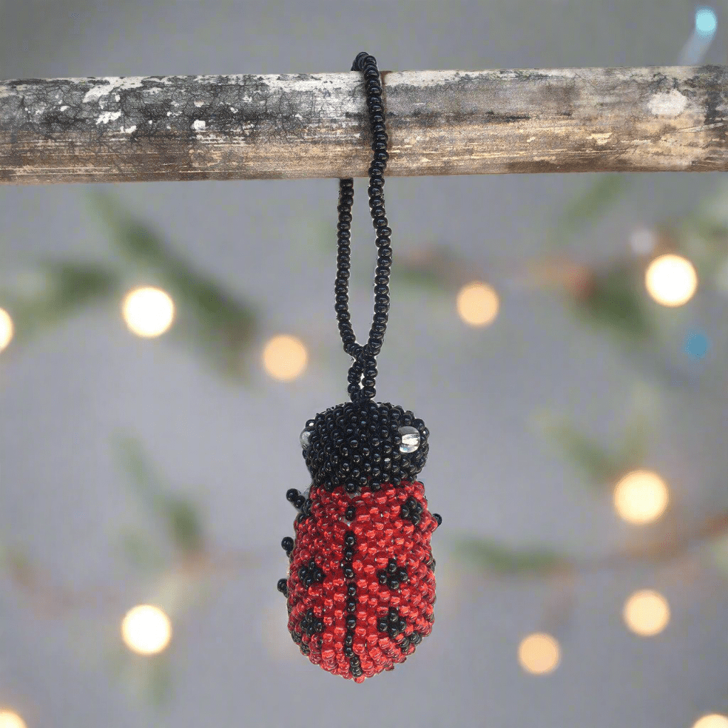 Lady Bug Seed Bead Handcrafted Artisan Made Ornament - Guatemala Decor La Vie Bien Lady Bug Seed Bead Handcrafted Artisan Made Ornament - Guatemala