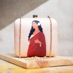 Lady in Red Sari with Flower in Long Hair Portrait Clutch Clutch La Vie Bien Lady in Red Sari with Flower in Long Hair Portrait Clutch