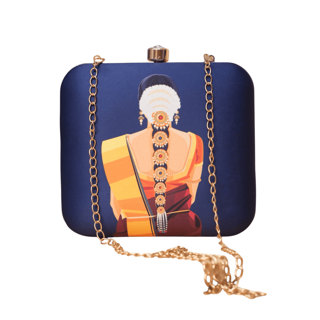 Lady in Saree with Traditional Hairdo Printed Clutch Clutch La Vie Bien Lady in Saree with Traditional Hairdo Printed Clutch