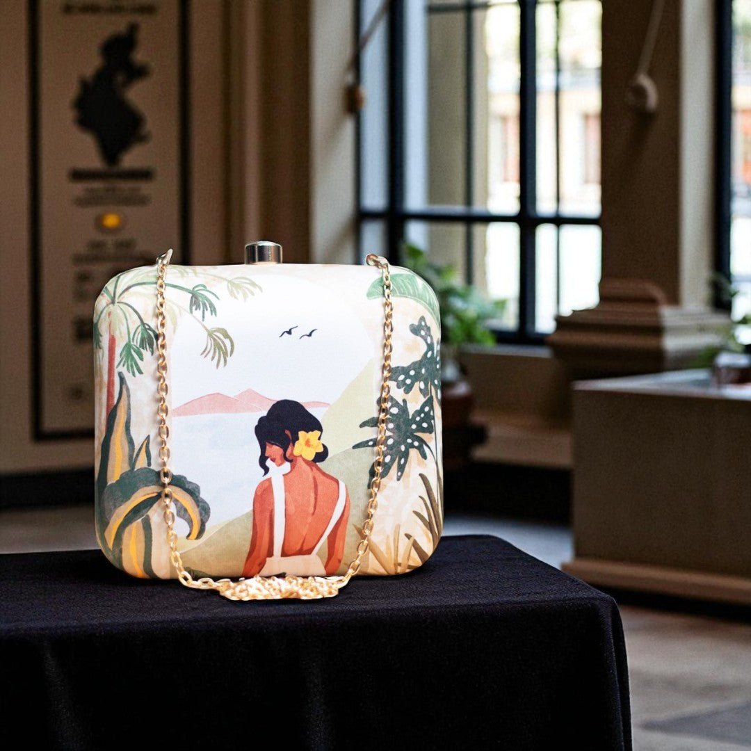 Lady on Beach Portrait Clutch with Chain Clutch La Vie Bien Lady on Beach Portrait Clutch with Chain