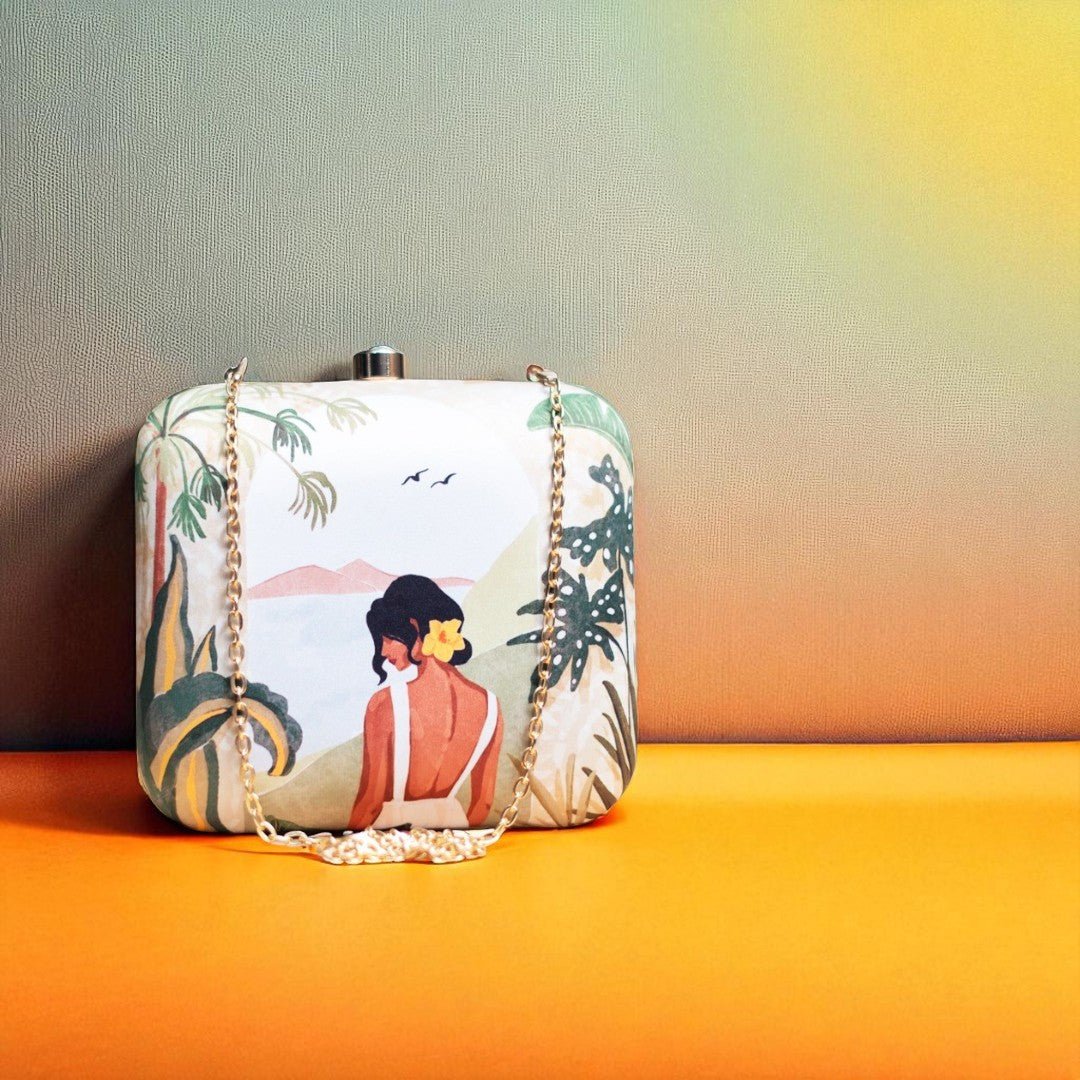 Lady on Beach Portrait Clutch with Chain Clutch La Vie Bien Lady on Beach Portrait Clutch with Chain