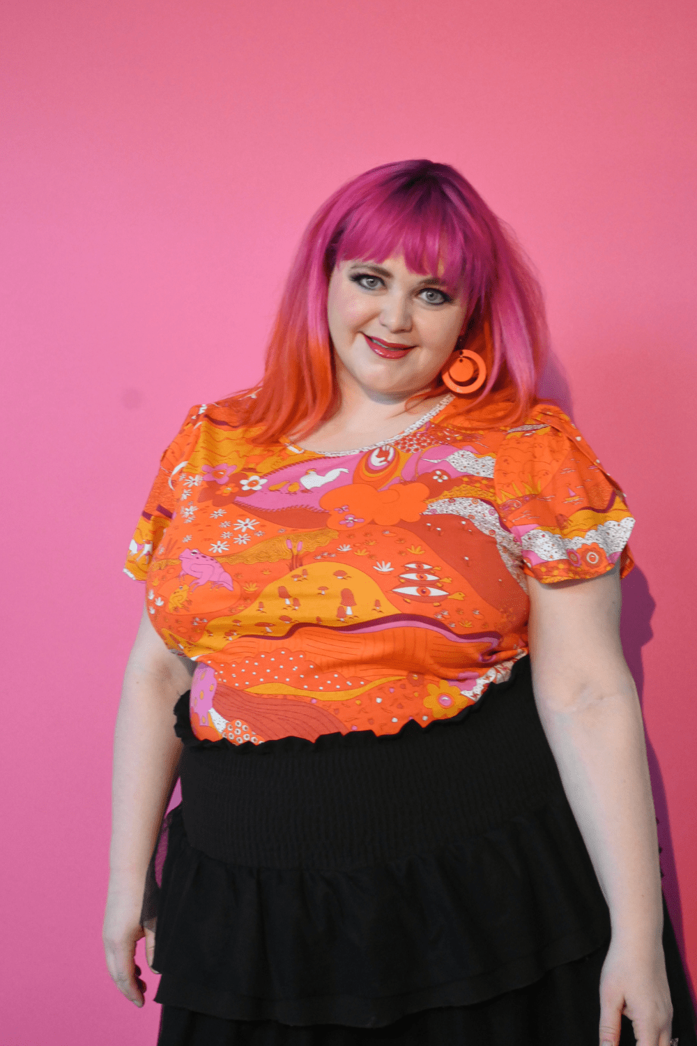 Landscape Tulip Sleeve Tee in Warm Tones Allover print tee La Vie Bien Landscape Tulip Sleeve Tee in Warm Tones