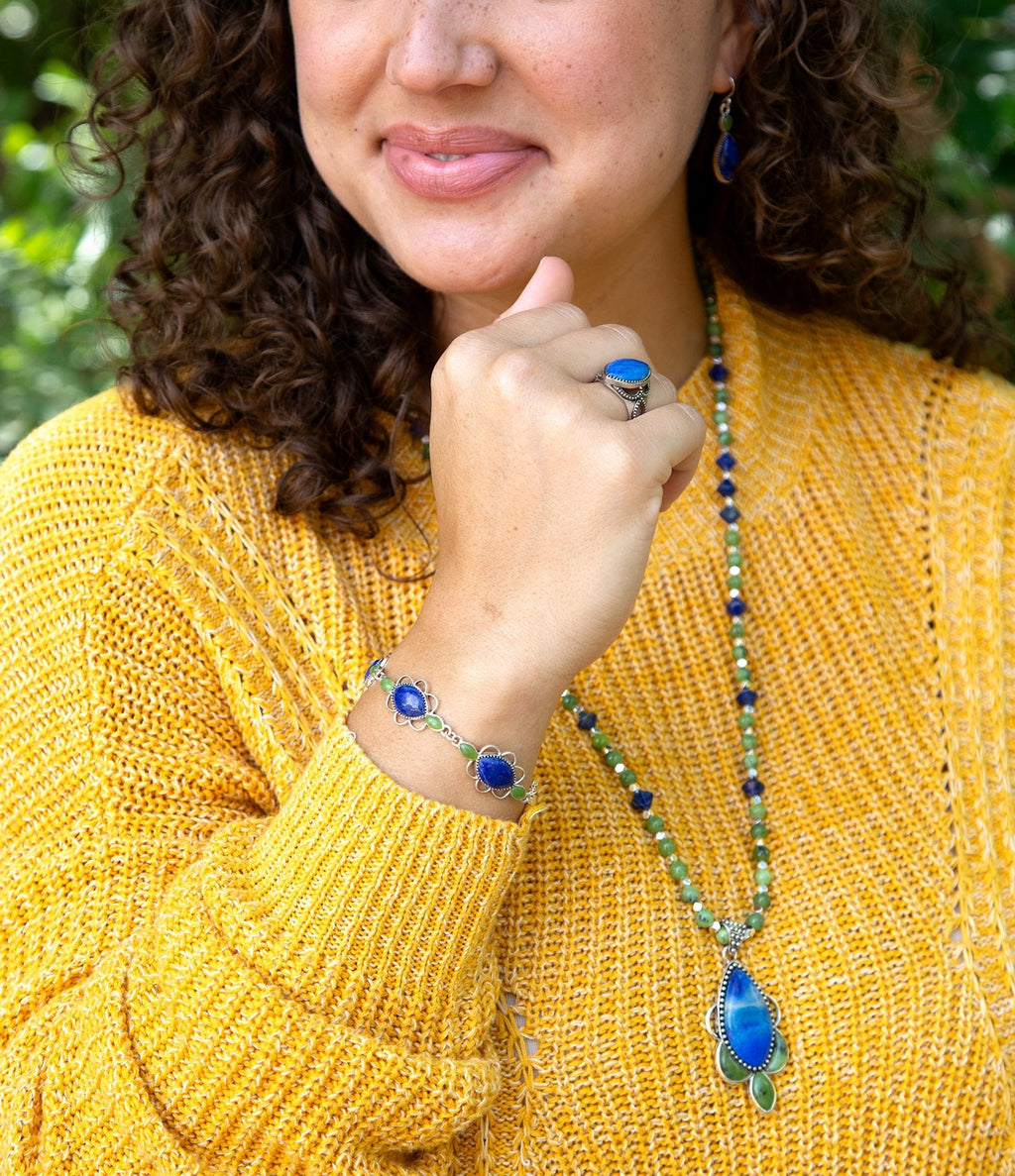 Blue Lapis and Sterling Silver Marquis Ring