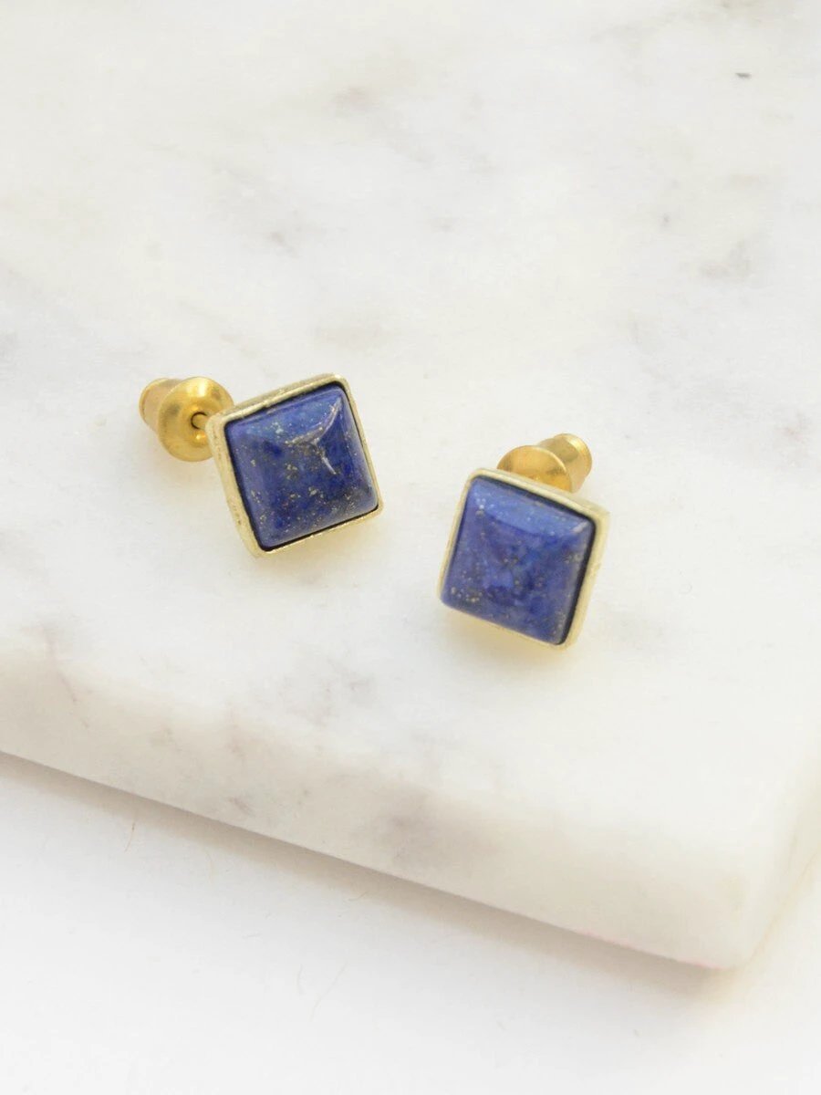 Lapis Squared Studs by Fair Anita