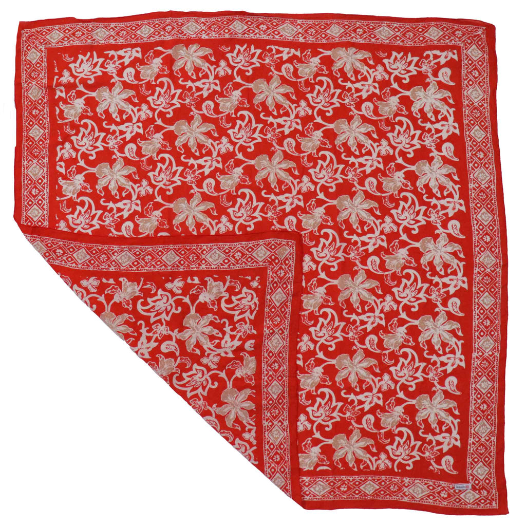 Large 39" Hand Dyed Batik Bandana, 100% Soft Cotton, Fiery Flora Bandanas La Vie Bien Large 39" Hand Dyed Batik Bandana, 100% Soft Cotton, Fiery Flora