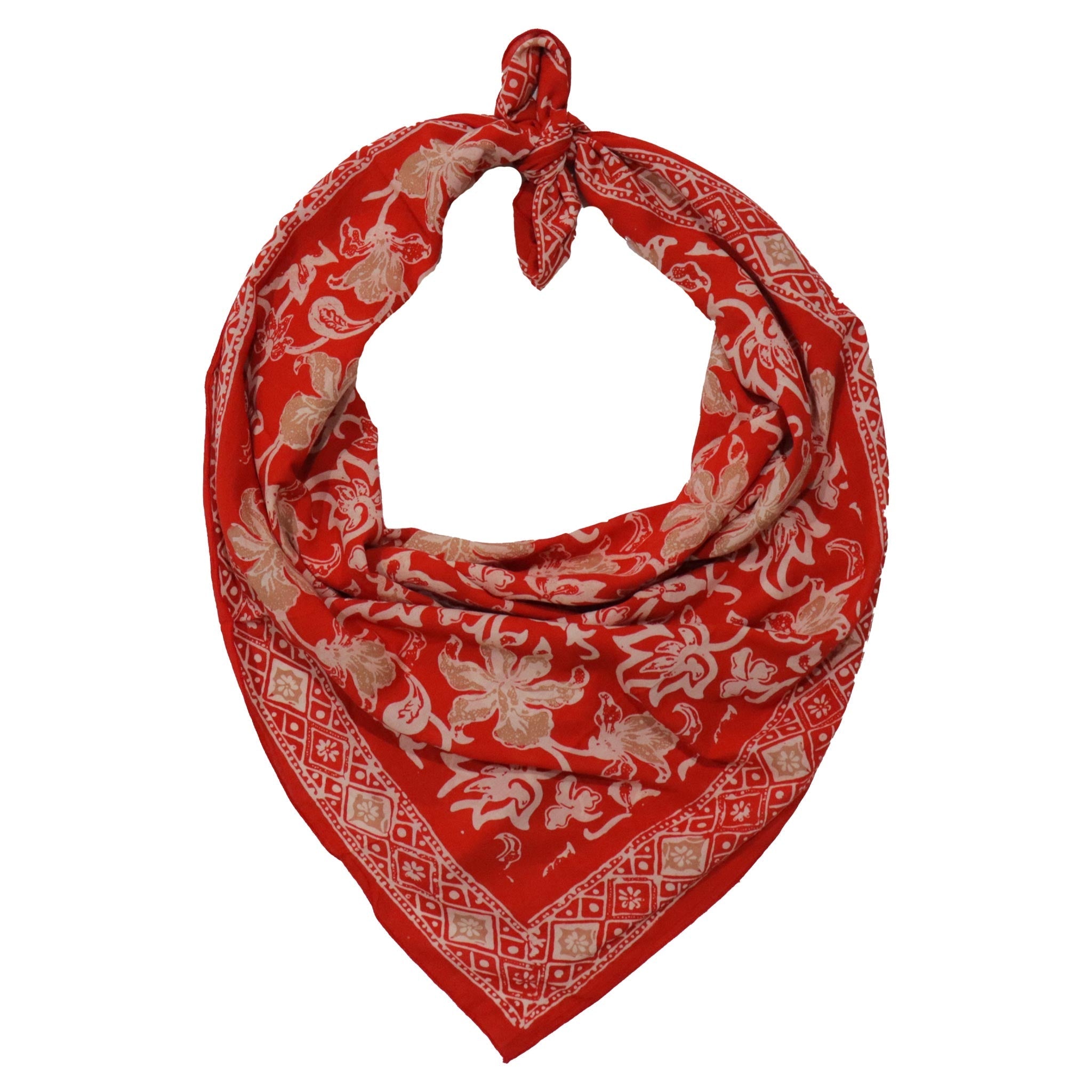 Large 39" Hand Dyed Batik Bandana, 100% Soft Cotton, Fiery Flora Bandanas La Vie Bien Large 39" Hand Dyed Batik Bandana, 100% Soft Cotton, Fiery Flora