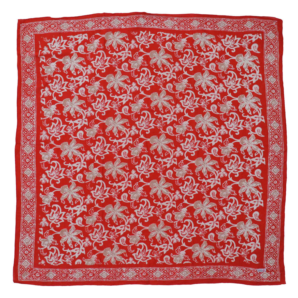 Large 39" Hand Dyed Batik Bandana, 100% Soft Cotton, Fiery Flora Bandanas La Vie Bien Large 39" Hand Dyed Batik Bandana, 100% Soft Cotton, Fiery Flora