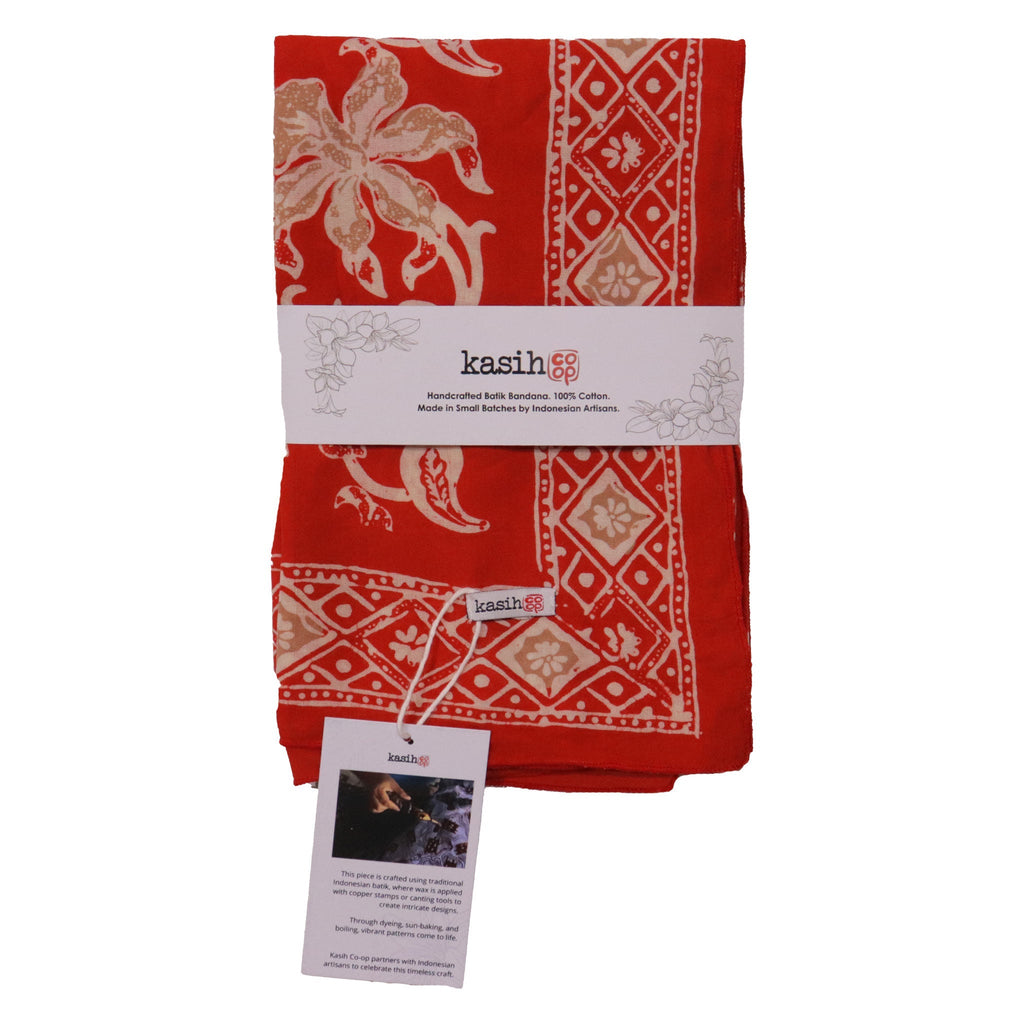 Large 39" Hand Dyed Batik Bandana, 100% Soft Cotton, Fiery Flora Bandanas La Vie Bien Large 39" Hand Dyed Batik Bandana, 100% Soft Cotton, Fiery Flora