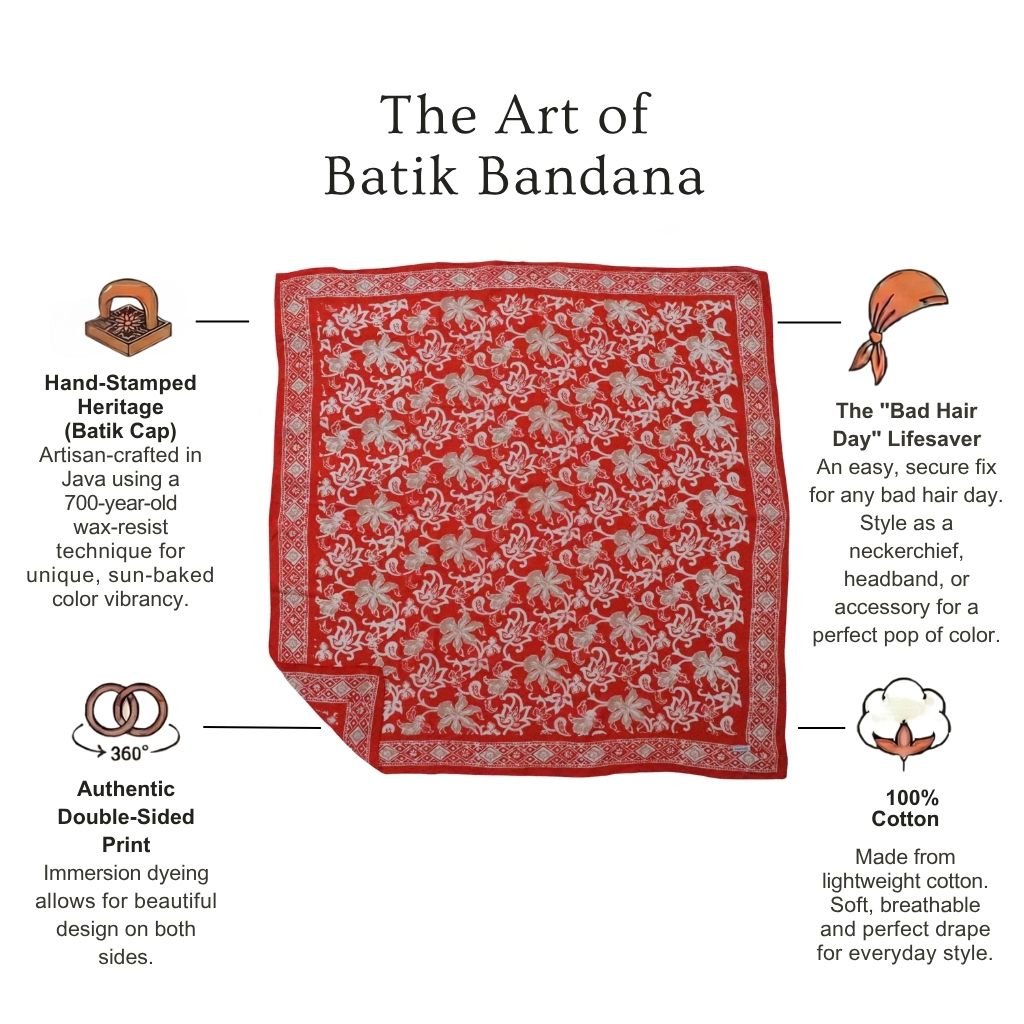 Large 39" Hand Dyed Batik Bandana, 100% Soft Cotton, Fiery Flora Bandanas La Vie Bien Large 39" Hand Dyed Batik Bandana, 100% Soft Cotton, Fiery Flora