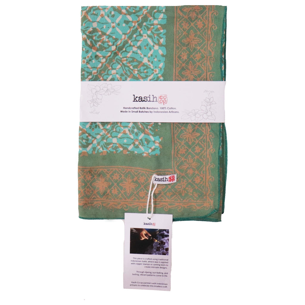 Large 39" Hand Dyed Batik Bandana, 100% Soft Cotton, Leaf Grid Bandanas La Vie Bien Large 39" Hand Dyed Batik Bandana, 100% Soft Cotton, Leaf Grid