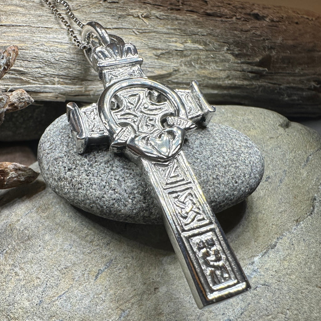 Large Artisan Irish Claddagh Cross Necklace - Made in Ireland Pendant La Vie Bien Large Artisan Irish Claddagh Cross Necklace - Made in Ireland