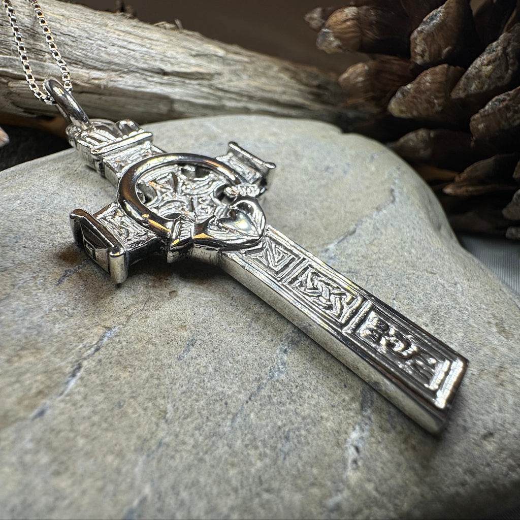 Large Artisan Irish Claddagh Cross Necklace - Made in Ireland Pendant La Vie Bien Large Artisan Irish Claddagh Cross Necklace - Made in Ireland