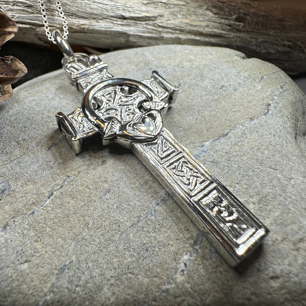 Large Artisan Irish Claddagh Cross Necklace - Made in Ireland Pendant La Vie Bien Large Artisan Irish Claddagh Cross Necklace - Made in Ireland